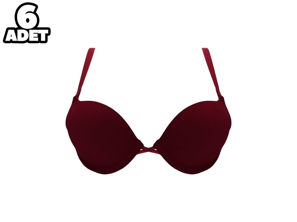Cansoy 675-Vişne 2X Push Up Balenli Destekli Bayan Sütyen Takım 6'lı