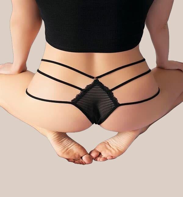 Büyük Beden Fantezi İp Detaylı Siyah Tanga String