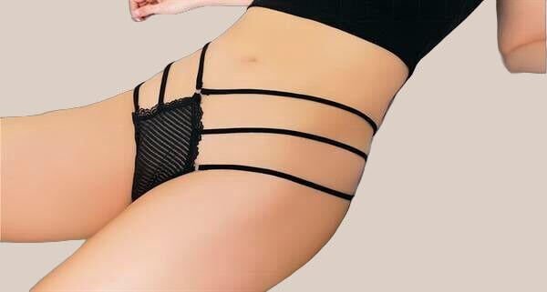 Büyük Beden Fantezi İp Detaylı Siyah Tanga String