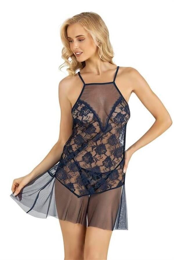 Arias Closet Lacivert Kısa Tül Gecelik 4227