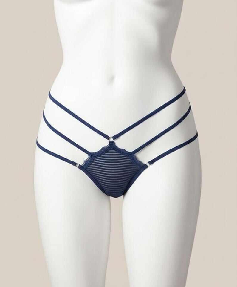 Arias Closet Büyük Beden Fantezi İp Detaylı Lacivert Tanga String