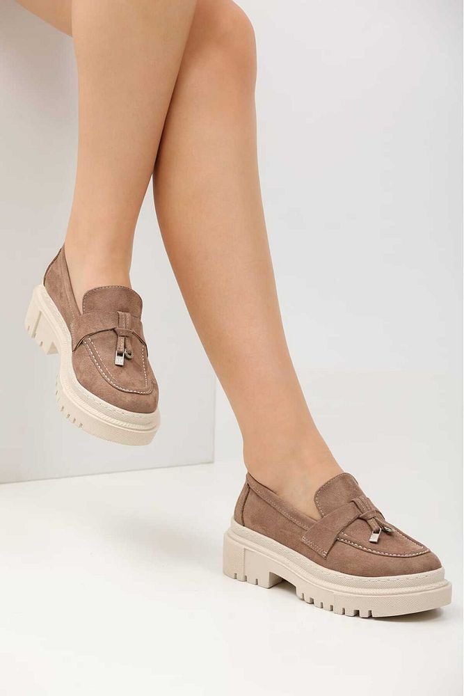 Loafer Kadın Süet Koyu Kahverengi Tokalı Günlük Ayakkabı