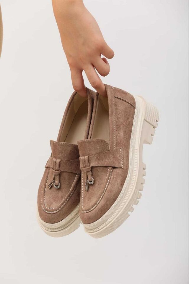 Loafer Kadın Süet Koyu Kahverengi Tokalı Günlük Ayakkabı
