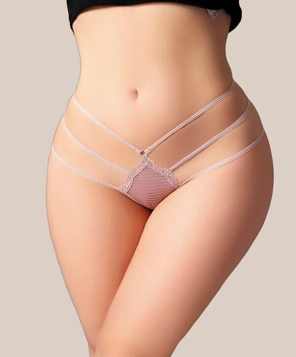 Büyük Beden Fantezi İp Detaylı Vizon Tanga String