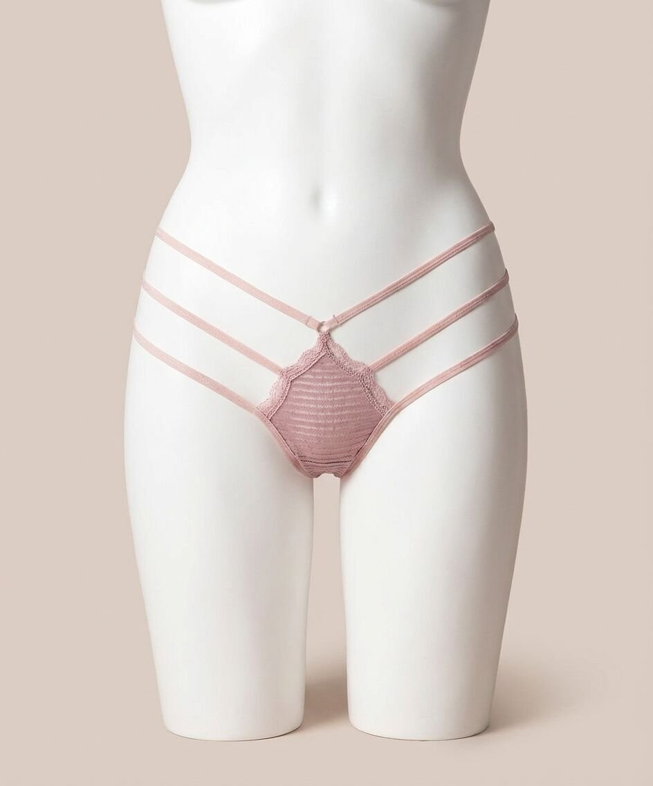 Büyük Beden Fantezi İp Detaylı Vizon Tanga String