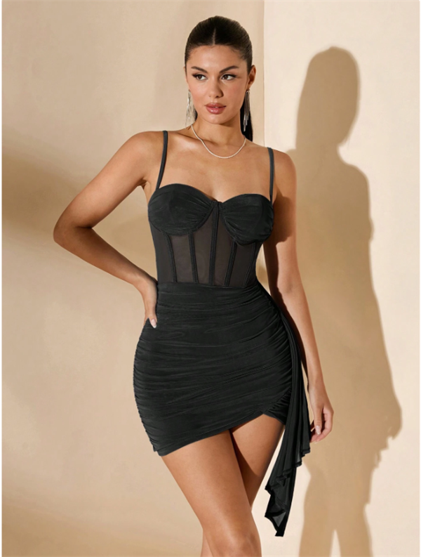 Arias Closet Özel Şık Tasarım Siyah Korse Görünümlü Mini Club Elbisesi