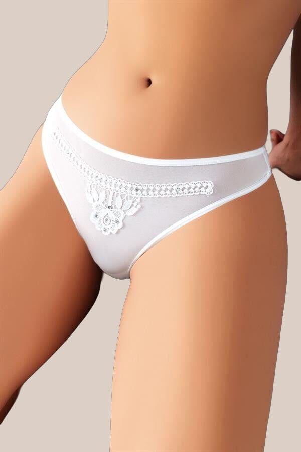 Arias Closet Beyaz Nakış Desenli Taşlı Fantezi Tanga String