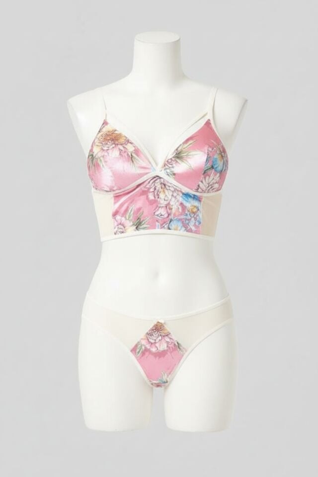 Arias Closet Kadife Balensiz Desteksiz Dolgusuz Yaka Detaylı Çiçek Baskılı Bralet Sütyen ve Slip Takım