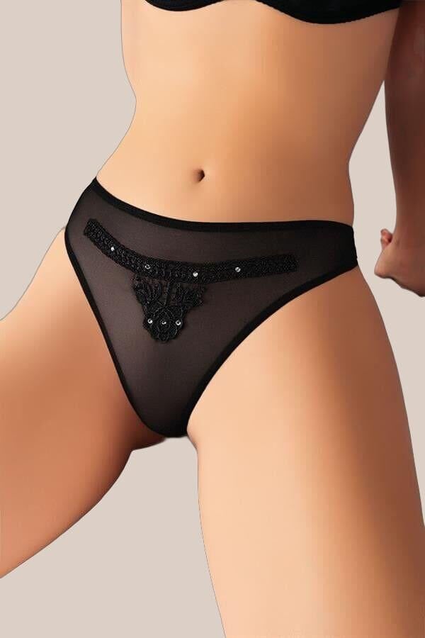 Arias Closet Siyah Nakış Desenli Taşlı Fantezi Tanga String