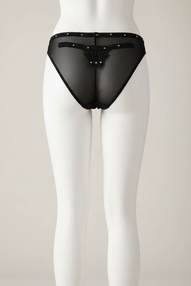 Arias Closet Siyah Nakış Desenli Taşlı Fantezi Tanga String