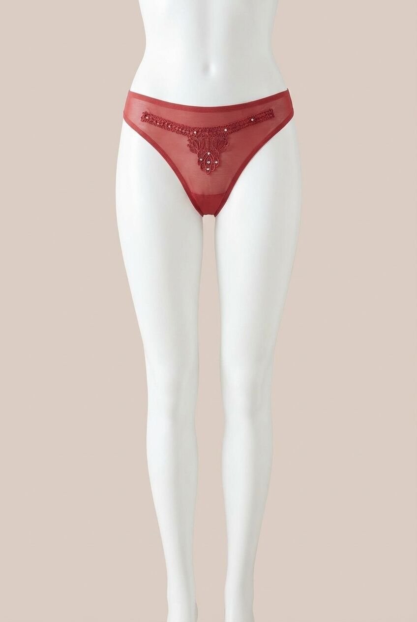 Gül Kurusu Nakış Desenli Taşlı Fantezi Tanga String