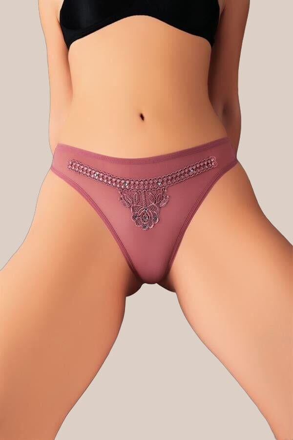 Arias Closet Vizon Nakış Desenli Taşlı Fantezi Tanga String