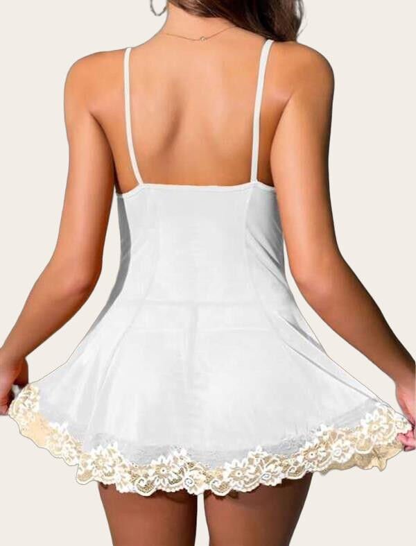 Arias Closet Beyaz Dantel İşlemeli İnce Askılı Likralı Fantezi Tül Gecelik