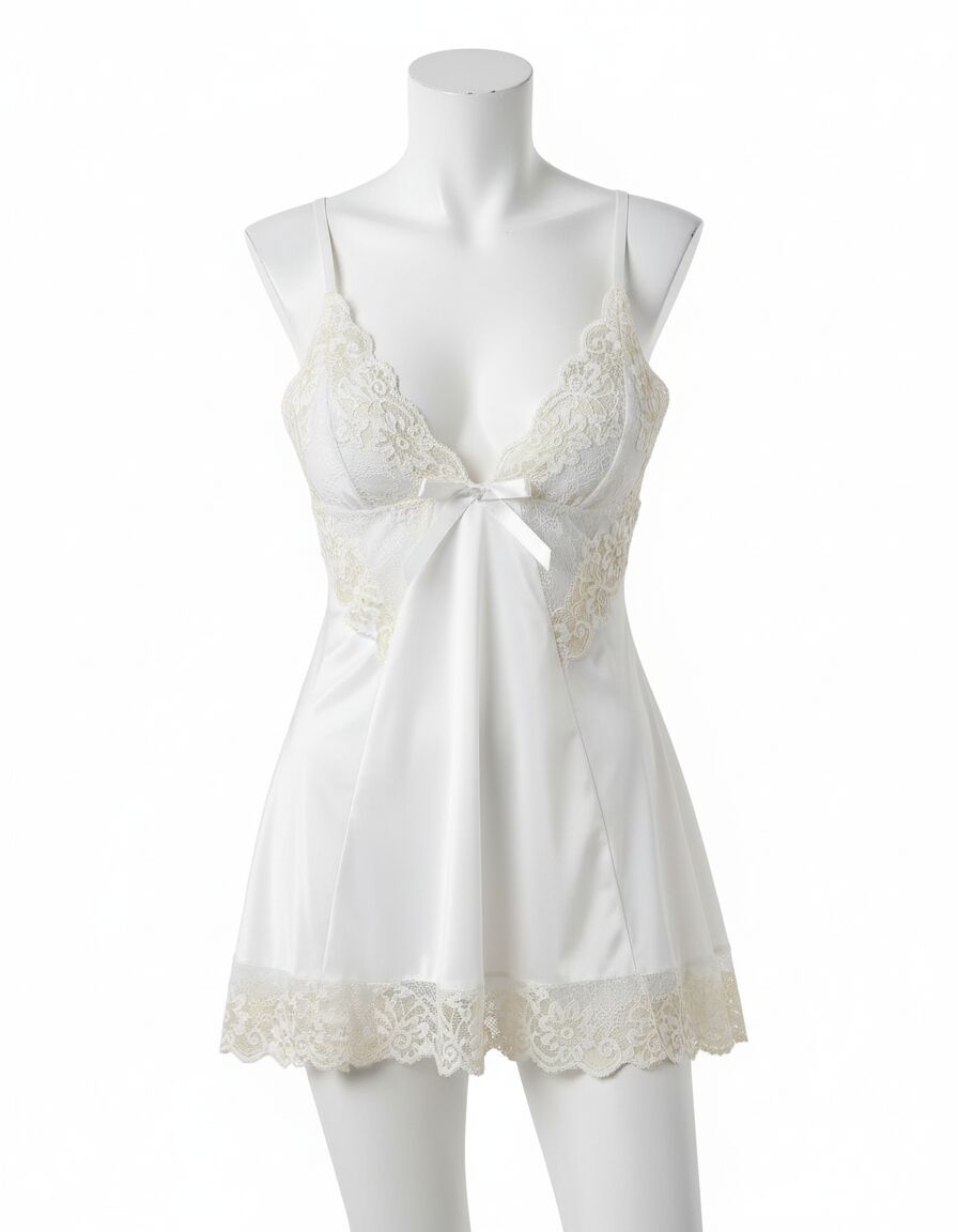 Arias Closet Beyaz Dantel İşlemeli İnce Askılı Likralı Fantezi Tül Gecelik