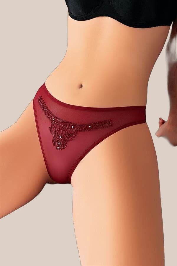 Arias Closet Bordo Nakış Desenli Taşlı Fantezi Tanga String