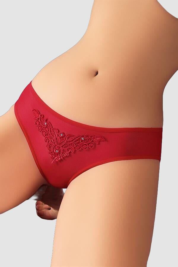 Arias Closet Güpürlü Taşlı Kırmızı Tül Fantezi Külot