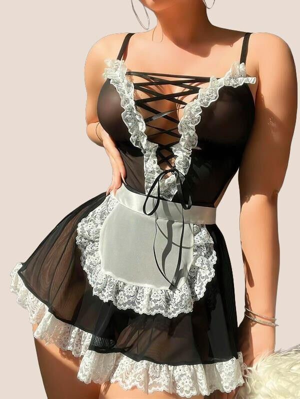 Arias Closet Tül Transparan Fantezi Hizmetçi Kostümü