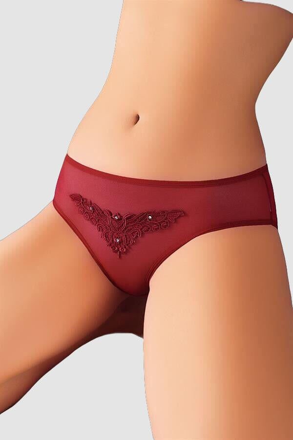 Arias Closet Güpürlü Taşlı Bordo Tül Fantezi Külot