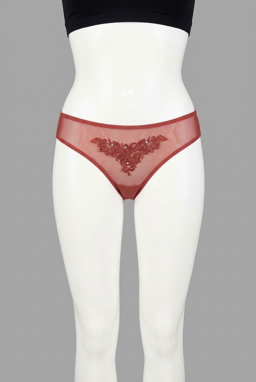 Güpürlü Taşlı Gül Kurusu Tül Fantezi Külot