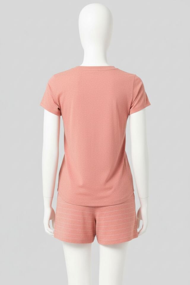 Kısa kol Bisiklet Yaka cotton çizgili Kışlık Örme Normal Bel Pijama Takımı