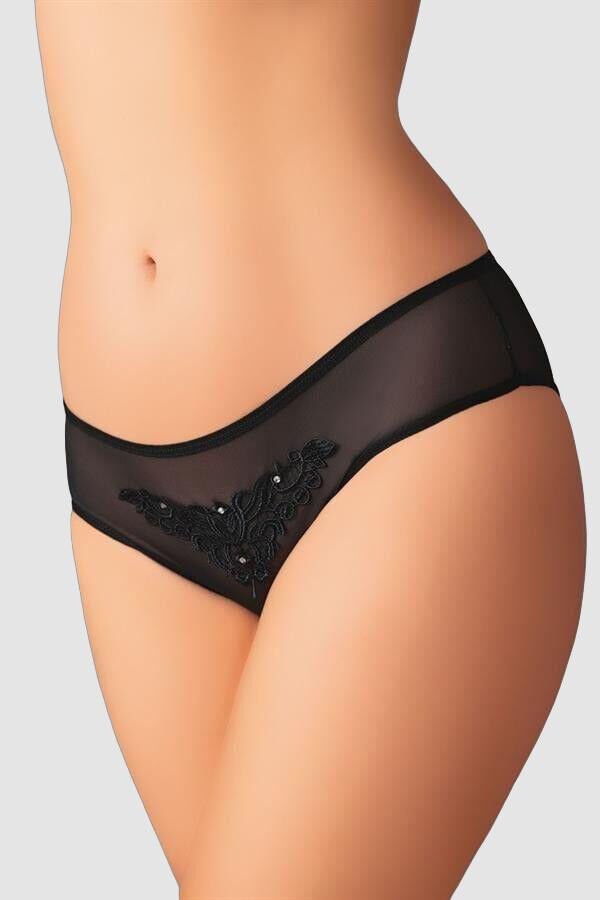 Arias Closet Güpürlü Taşlı Siyah Tül Fantezi Külot