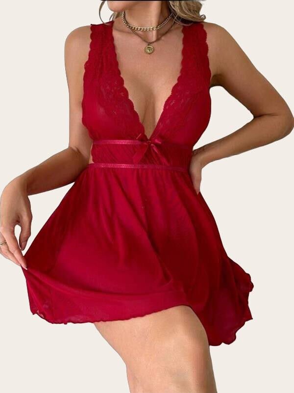 Arias Closet Kırmızı Dantel İşlemeli Tül Fantezi Gecelik