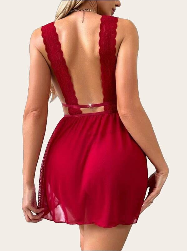 Arias Closet Kırmızı Dantel İşlemeli Tül Fantezi Gecelik