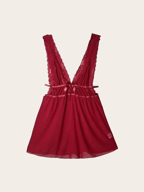 Arias Closet Kırmızı Dantel İşlemeli Tül Fantezi Gecelik