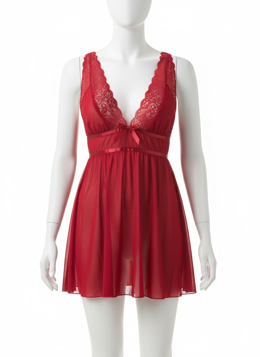 Arias Closet Kırmızı Dantel İşlemeli Tül Fantezi Gecelik