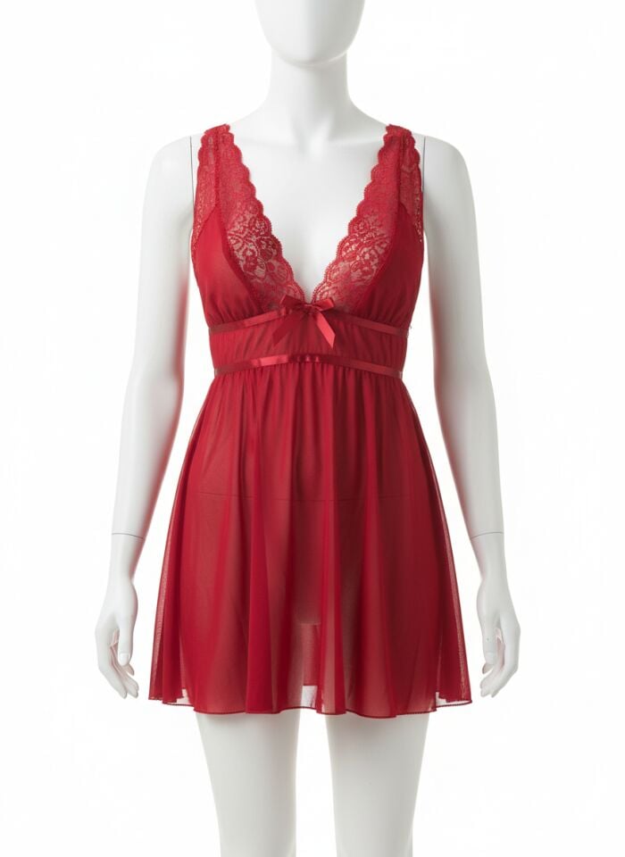 Arias Closet Kırmızı Dantel İşlemeli Tül Fantezi Gecelik