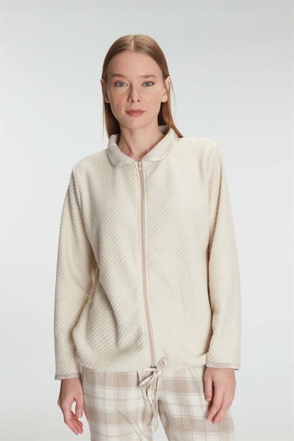 Arias Closet Fermuarlı Uzun Kol Sweatshirt Pantolon Takım Viskon ve Pamuklu Pijama Takımı