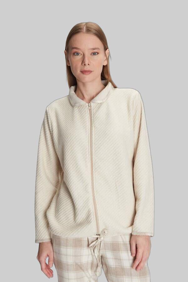 Arias Closet Fermuarlı Uzun Kol Sweatshirt Pantolon Takım Viskon ve Pamuklu Pijama Takımı