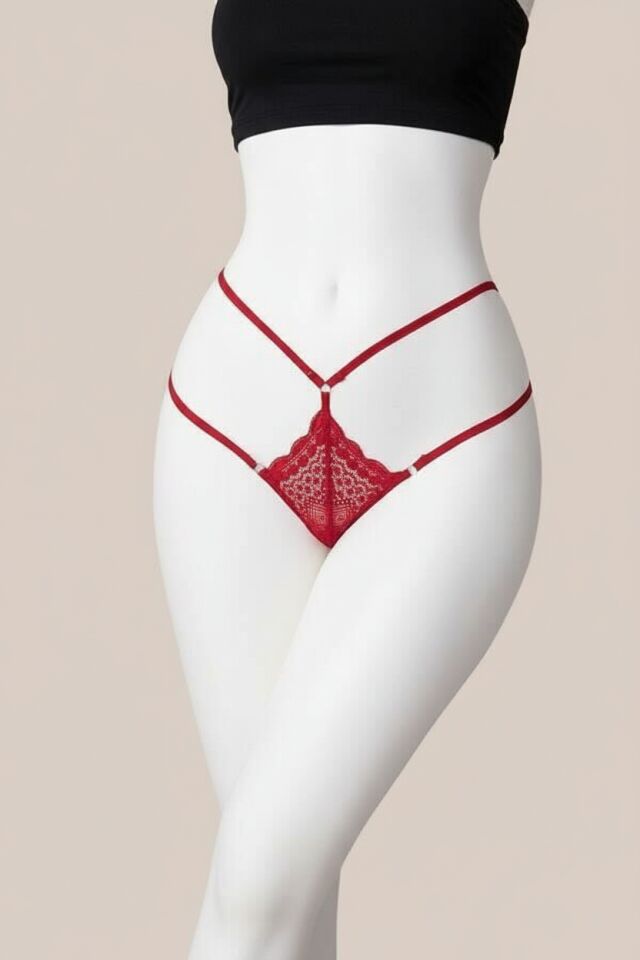 Fantezi Dantelli 2 İpli Bordo Tanga String