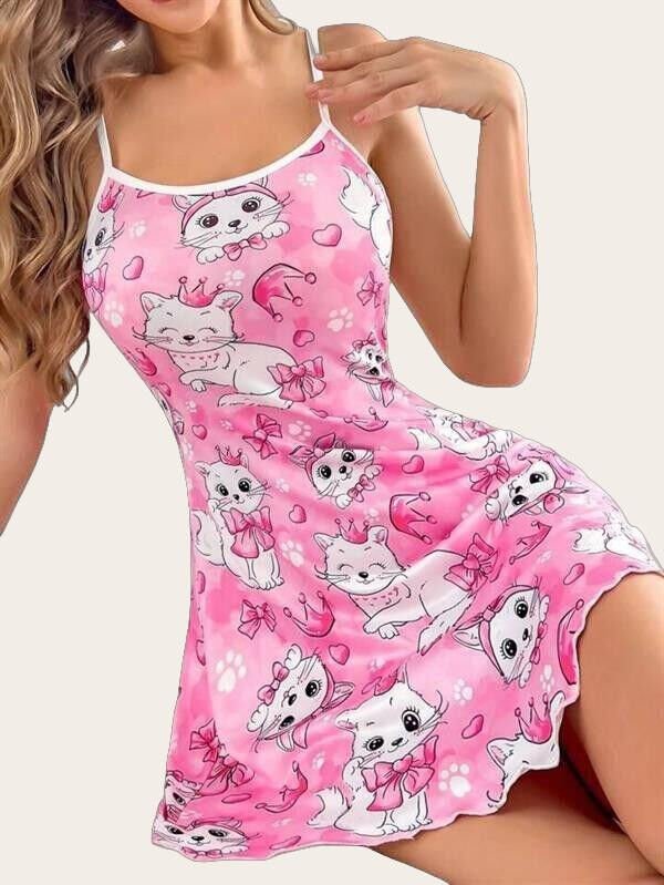 Arias Closet Pembe Kedi Desenli Fantezi Gecelik