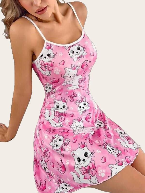 Arias Closet Pembe Kedi Desenli Fantezi Gecelik