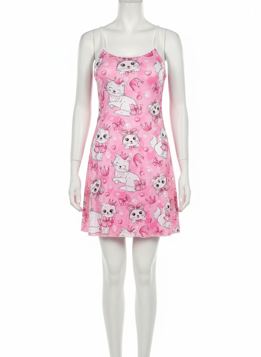 Arias Closet Pembe Kedi Desenli Fantezi Gecelik