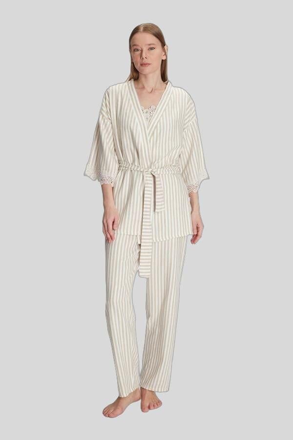 Kadın Sabahlık Atlet Pantolon Takım 3lü Pamuklu Gecelik Set