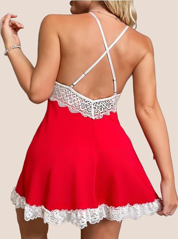 Arias Closet Kırmızı Fantezi Özel Tasarım Dantel İşlemeli Noel Yılbaşı Gecelik