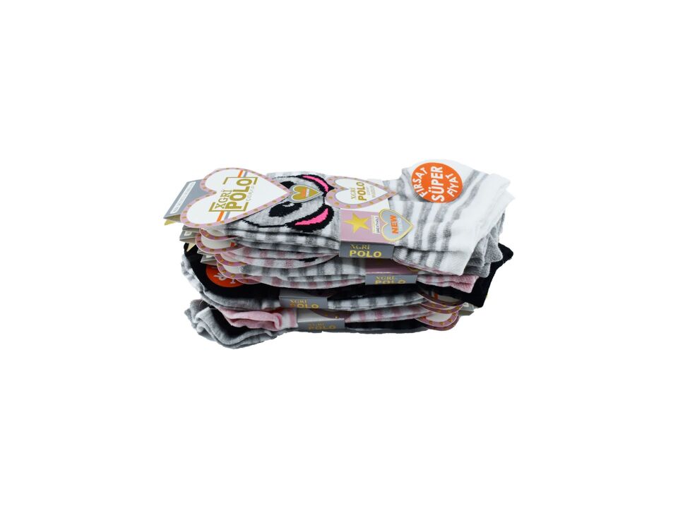 XGRİ POLO (B-E-7-6) 3'lü Bayan Penye Patik 12'li
