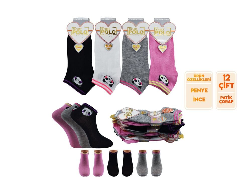 XGRİ POLO (B-E-7-9) 3'lü Bayan Penye Patik 12'li