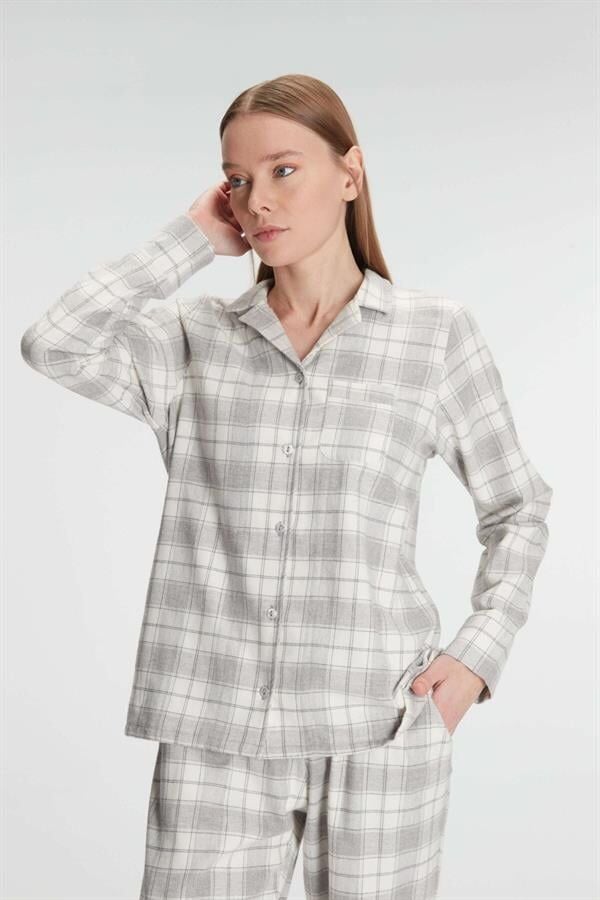 Anıl Kare Desenli Pamuklu Gömlek Pijama Takımı