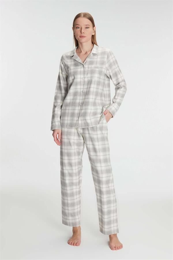 Anıl Kare Desenli Pamuklu Gömlek Pijama Takımı