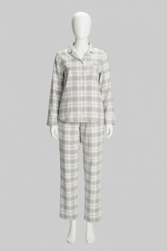 Kare Desenli Pamuklu Gömlek Pijama Takımı