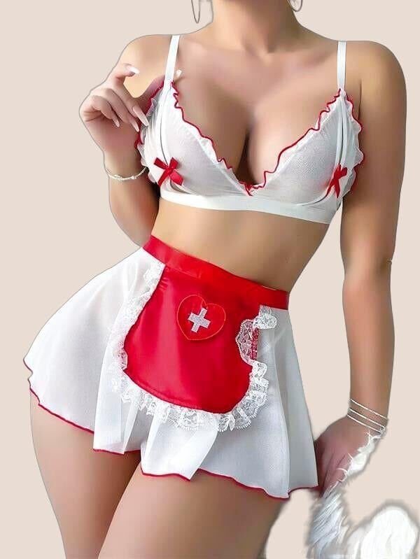 Arias Closet Şık Tasarım Beyaz Etekli Fantezi Hemşire Kostümü