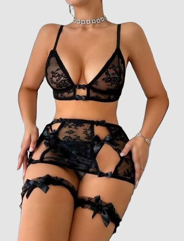 Arias Closet Siyah Dantelli Etekli Fantezi Sütyen Takım
