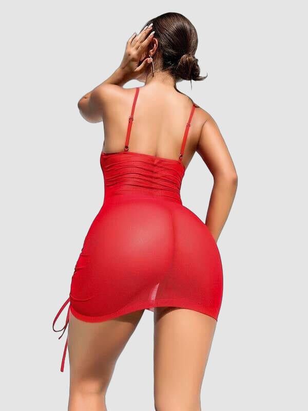 Arias Closet Şık Tasarım Kırmızı İp Bağlamalı Fantezi Gece Elbisesi