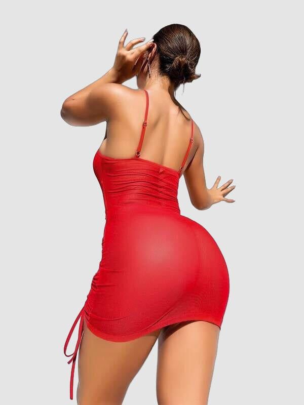 Arias Closet Şık Tasarım Kırmızı İp Bağlamalı Fantezi Gece Elbisesi