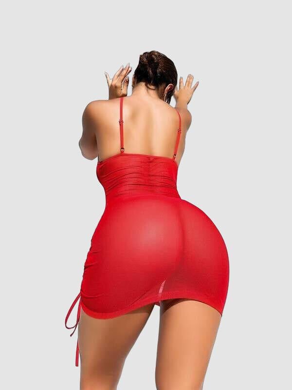 Arias Closet Şık Tasarım Kırmızı İp Bağlamalı Fantezi Gece Elbisesi