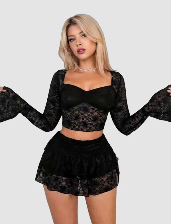 Arias Closet Siyah Dantelli Etekli Fantezi Bolero Bustiyer Takım