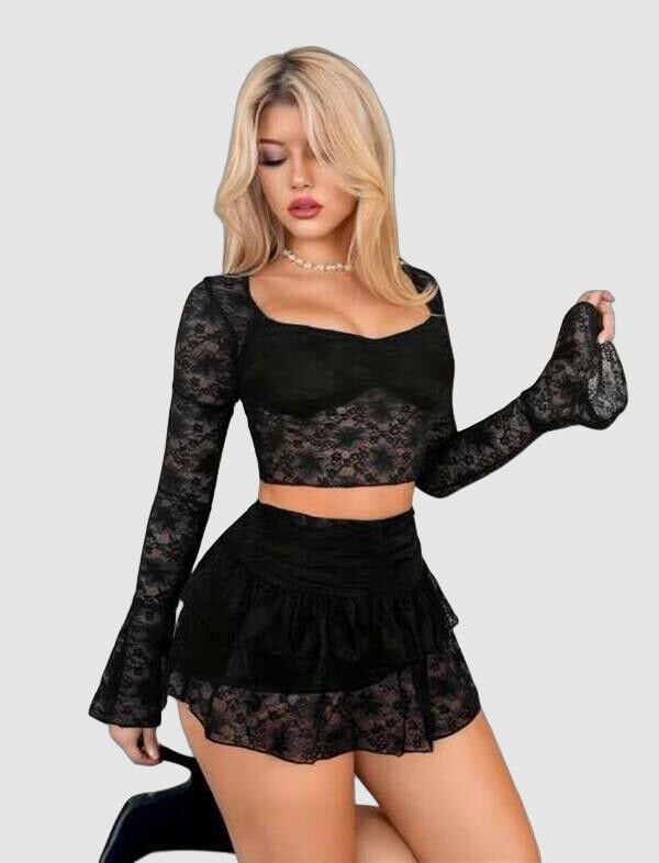 Arias Closet Siyah Dantelli Etekli Fantezi Bolero Bustiyer Takım